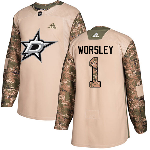 Adidas Stars #1 Gump Worsley Camo Authentic Veterans Day Stitched NHL Jersey